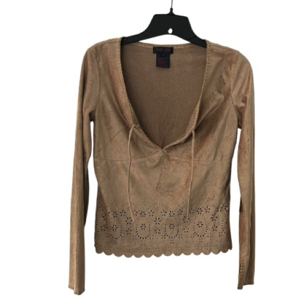 RALPH Ralph Laurent Brown Faux Seude Top with Eyelets and Long Sleeves SZ 4